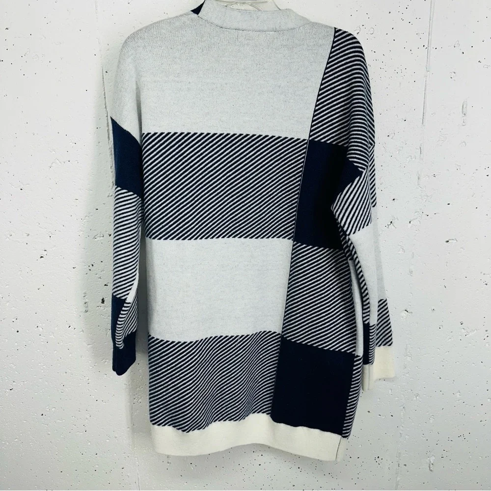 Merokeety Women’s size Large Gray and Blue Open Long Cardigan Sweater - Picture 6 of 10